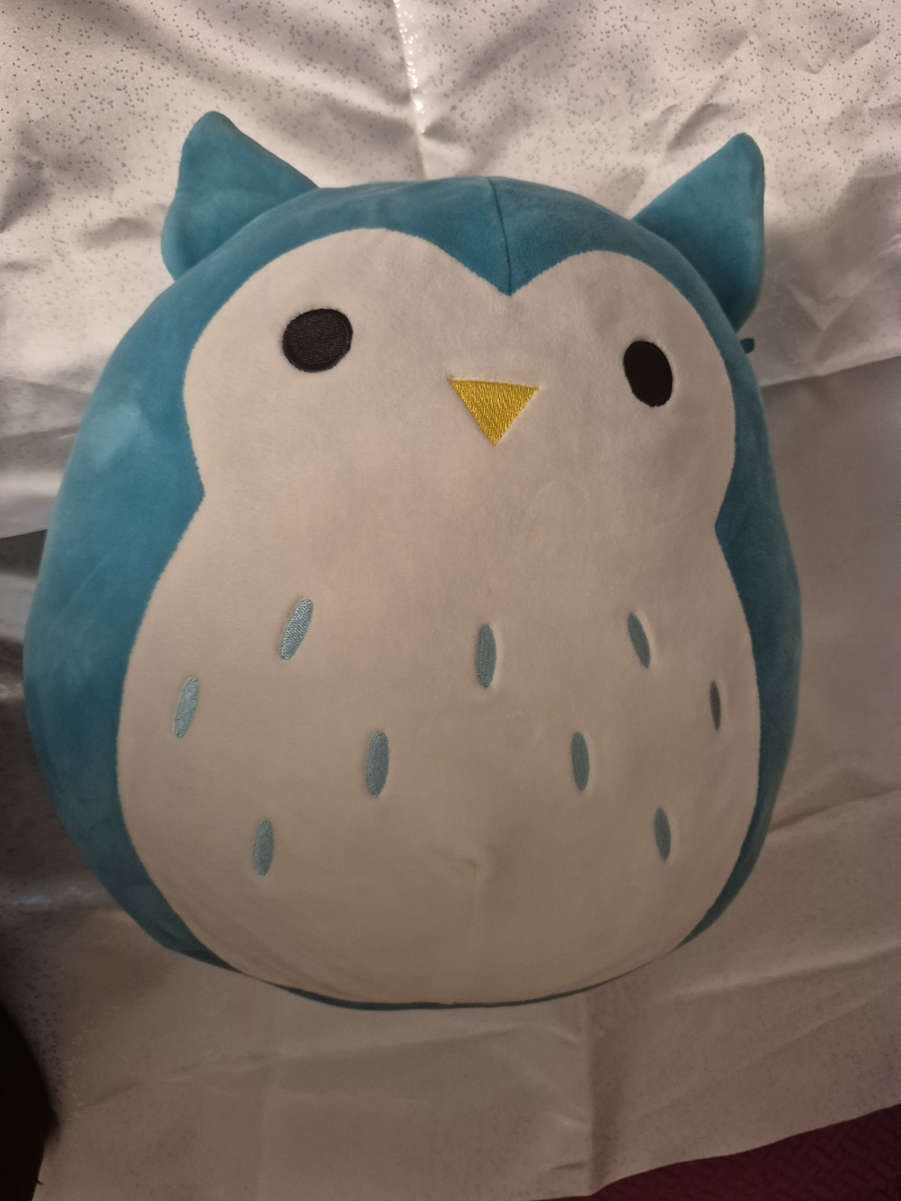 Squishmallows Teal and Cream Owl Plush Pillow with Yellow Beak